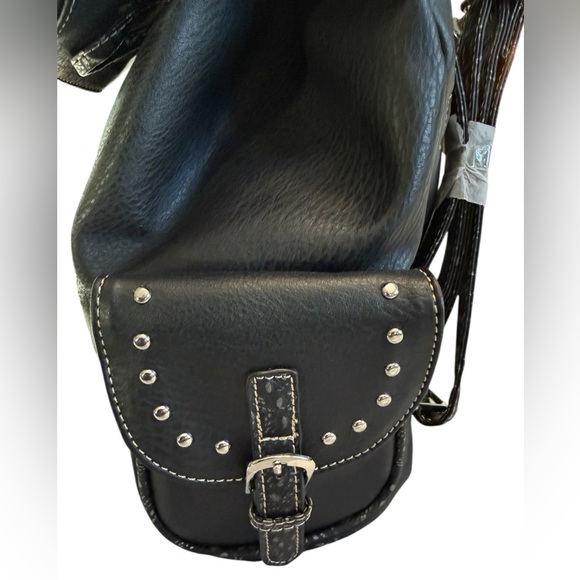 NWT CONCEALED CARRY EMBROIDERED SUGARSKULL BACKPACK IN BLACK VEGAN LEATHER - Picture 6 of 11